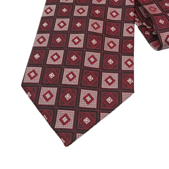 Campia Moda Silk Tie Mens 61” Burgundy Black Geometric Diamond Art Deco Wide New - Picture 1 of 3